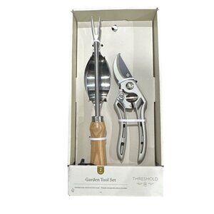 Threshold 2-Piece Garden Tool Set Stainless Steel Aluminum & Wood Weeder & Garde
